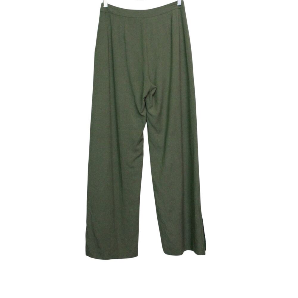 Lulus Jet Stream Olive Green High-Waisted Wide-Leg Pants Slit Hem Linen Blend Sm - Picture 4 of 14